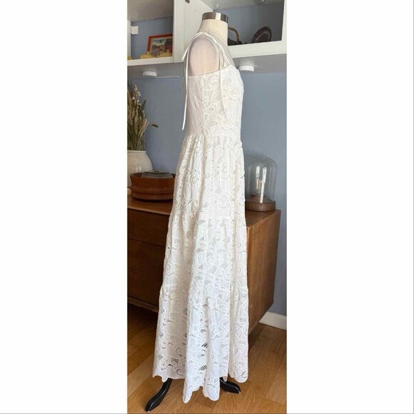 MRS & HUGS Lace Tiered Midi Maxi Dress Smocked Back Cottagecore Off-white - Picture 6 of 10